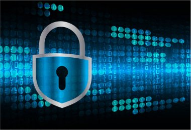 Mavi arka planda asma kilitli siber güvenlik kavramı