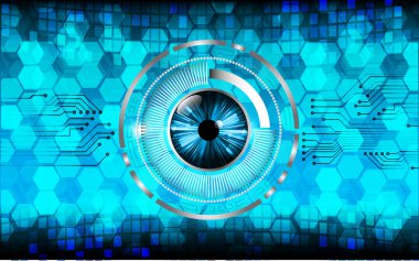 Göz ve büyüteçle soyut mavi arkaplan