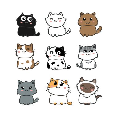 Sevimli kedi seti, vektör çizimi