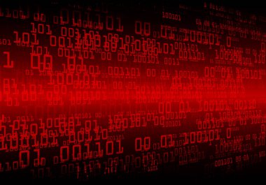 ikili kodlu ve kırmızı arkaplanlı bilgisayar ekranı