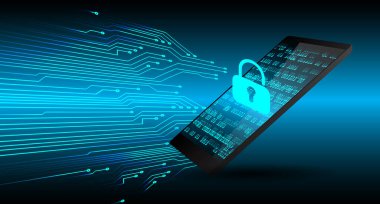 Güvenlik sisteminin asma kilit ve ikili kodlu 3D çizimi