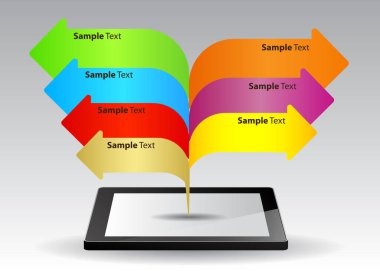 içeriğiniz için renkli simgeler ve metin içeren tablet