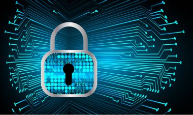 Siyah arka planda asma kilit olan güvenlik sistemi konsepti. vektör illüstrasyonu