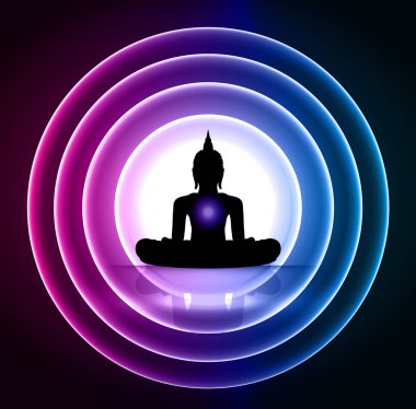 Yoga meditasyon silueti siyah arka planda poz veriyor. vektör illüstrasyonu