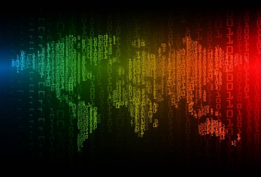 İkili kod ve haritayla soyut arkaplan