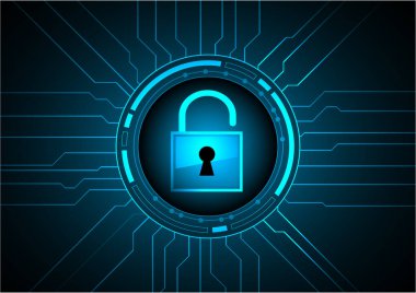 Dijital teknoloji arka planında asma kilit simgesine sahip siber güvenlik kavramı