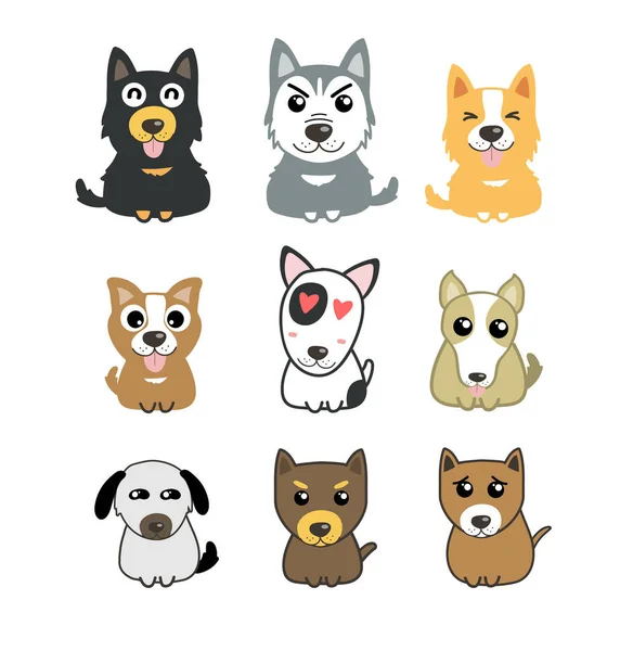 Vector Set Cute Dogs Isolated White Background — Stock Vector