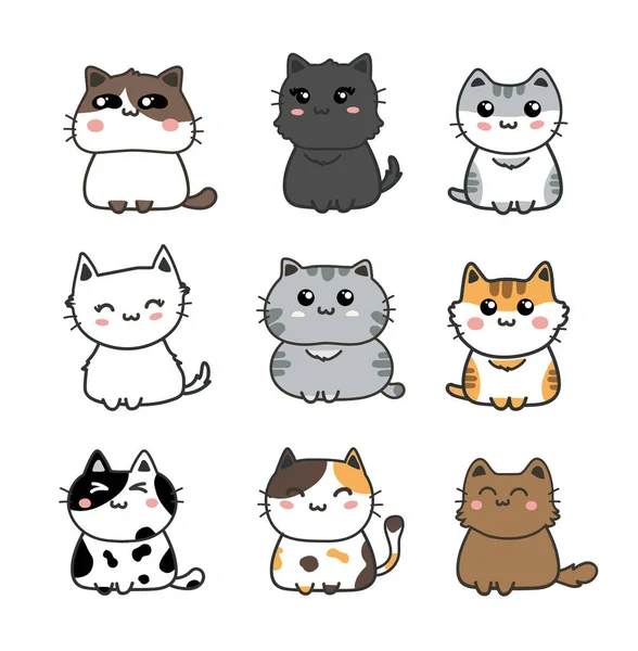 かわいい猫のセットベクトルイラスト — ストックベクタ