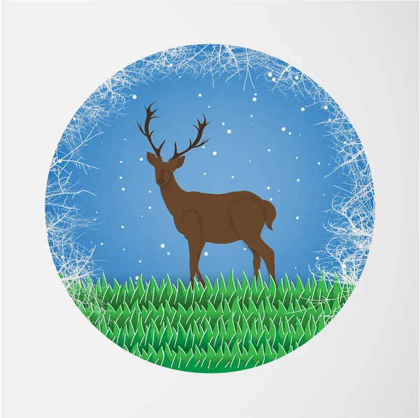 Vector Illustration Deer Christmas Tree — Stock Vector