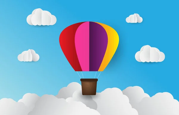 Vektorillustration Eines Papierballons Mit Wolken — Stockvektor