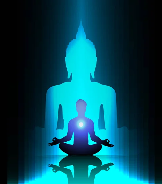 Silhouette Une Méditation Assise Sur Pose Lotus Devant Soleil Levant — Image vectorielle