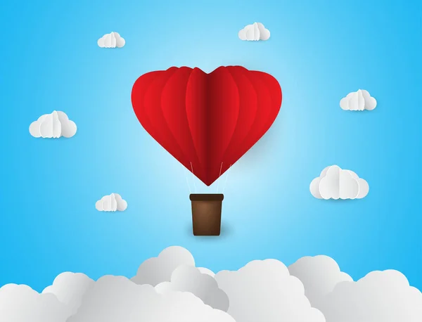 Διανυσματική Απεικόνιση Ενός Μπαλονιού Από Χαρτί Κόκκινη Καρδιά Μπλε Φόντο — Διανυσματικό Αρχείο