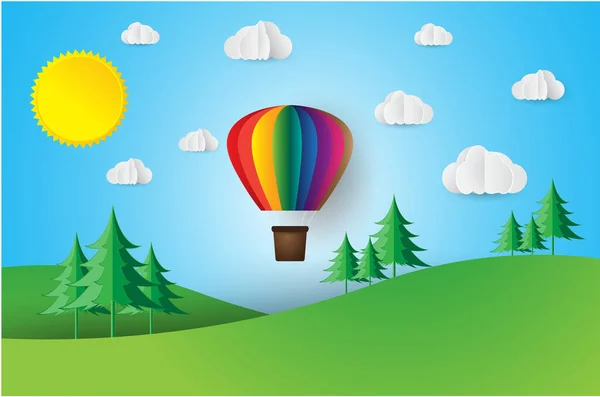 Vector Illustration Hot Summer Landscape Balloon — Stock Vector