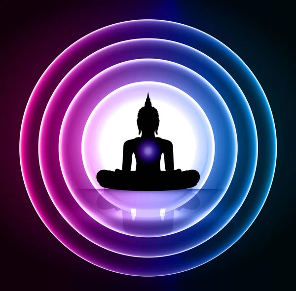 Silhouette Méditation Yoga Pose Lotus Sur Fond Noir Illustration Vectorielle — Image vectorielle