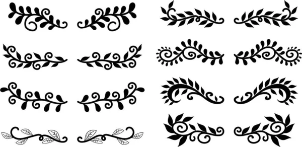 Set Black White Floral Elements Vector Illustration — Stock Vector