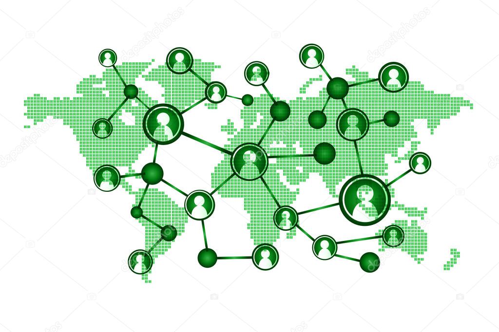 world map with social network connection