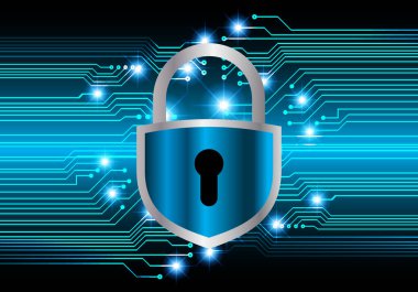 Mavi arkaplandaki soyut güvenlik kilidinin vektör çizimi