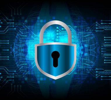 Dijital teknoloji arka planında asma kilit simgesine sahip siber güvenlik kavramı