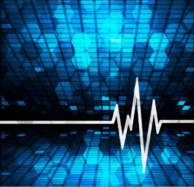 Mavi kalp ve tıbbi notlarla soyut arkaplan