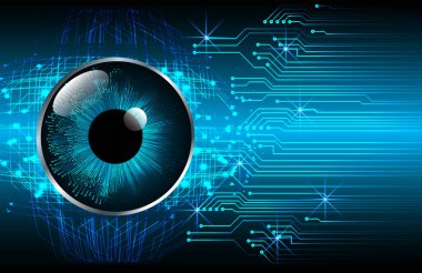 Dijital kilit desenli mavi göz, siber uzay ve teknoloji kavramı