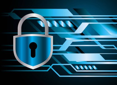 Mavi arka planda asma kilit ikonu olan siber güvenlik kavramı. vektör illüstrasyonu