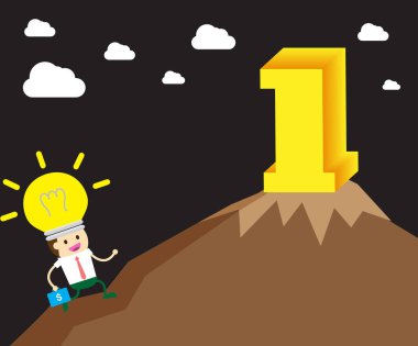 Gökyüzünün arka planında ödülü olan bir iş adamı.