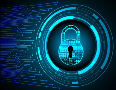 mavi arkaplanda asma kilit olan güvenlik sistemi kavramı