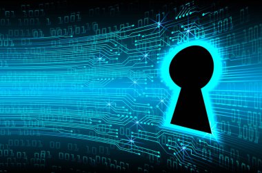 mavi arkaplanda asma kilit ve anahtar ile bilgisayar güvenliği kavramı