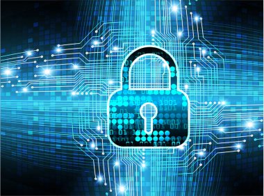 Siber arka planda asma kilit olan güvenlik kilidi kavramı. 3d oluşturma