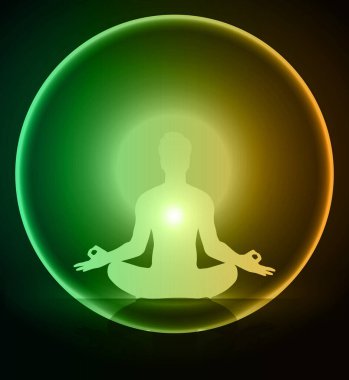 Lotus pozunda meditasyon yapan bir kadının vektör çizimi