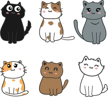 Bir grup kedi ve köpek. vektör illüstrasyonu
