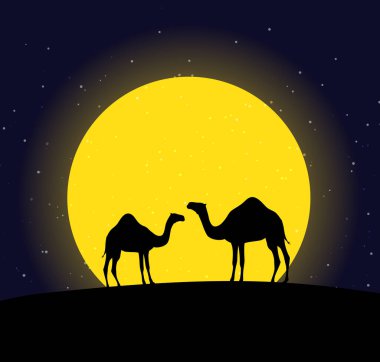 Develi bir çöl sahnesinin vektör çizimi