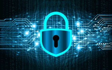 Sayısal ekranda asma kilit ve kilit ile siber güvenlik kavramı