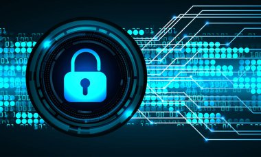 Asma kilitli ve ikili kodlu siber güvenlik kavramının 3D çizimi