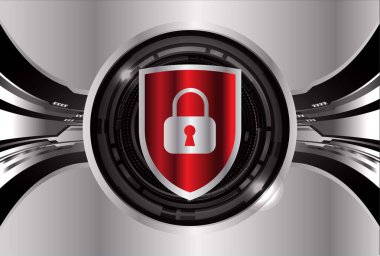 Bir kilit ve kırmızı kalkanın vektör çizimi