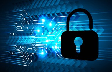 Bilgisayar ekranında güvenlik kilidi var. Siber teknoloji konsepti. vektör illüstrasyonu