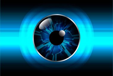 Geleceğin ortasında yansımalı mavi göz.