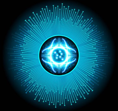 Soyut mavi göz, güneş ve ampul.