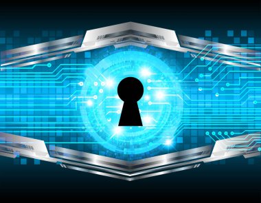 Mavi arka planda asma kilit ve küreye sahip internet güvenliği kavramı