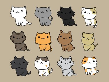 Sevimli kedi seti, vektör çizimi