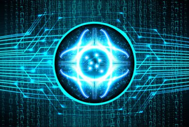 teknolojinin arka planına sahip göz ve ikili kodların dijital birleşimi