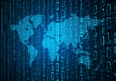 İkili kod ve haritayla soyut arkaplan