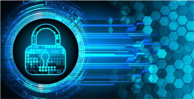 Kilit simgesiyle birlikte asma kilit ve ikili kodun dijital bileşimi