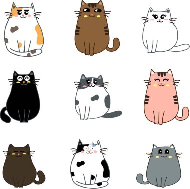 Sevimli kedi seti, vektör çizimi