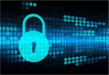 Mavi arka planda asma kilit ve kilit ile siber güvenlik kavramı