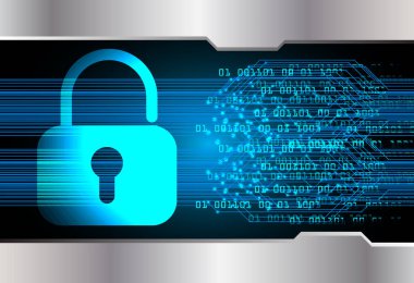 Mavi arkaplanda güvenlik kilidi ve asma kilit.