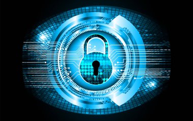 Ekranda asma kilit ve ikili kod ile siber güvenlik kavramı