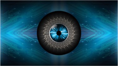 Siyah arkaplanda yansıması olan soyut mavi göz