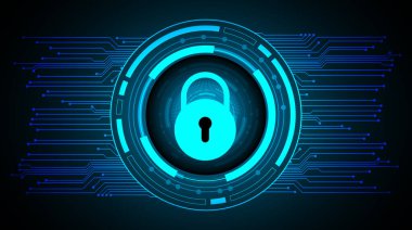 Siyah arkaplanda kilitli ve ikili kodlu dijital teknoloji güvenlik sisteminin 3D çizimi