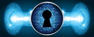 3D görüntüleme ile mavi arkaplana karşı asma kilidin dijital bileşimi